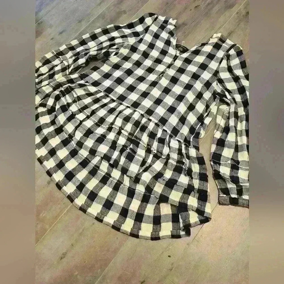 American Eagle Peasant Top Blue & White Plaid Boho Lightweight - Picture 2 of 9